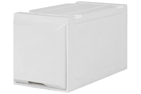 화이트 컬러의 싱글 티어 슬림 박스 서랍 (시리즈 3).