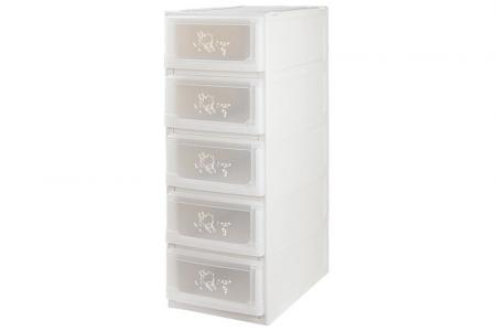 Beyaz renkte beş katlı kutu çekmece (Seri 1).