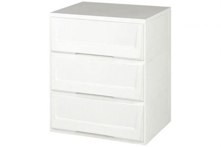 Flat-pack dresser with 3 matching drawers in white.
