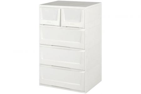 Flat-Pack Dresser with 5 Assorted Drawers - 3 Large Drawers, 2 Small Drawers - Flat-pack dresser with 5 assorted drawers in white.