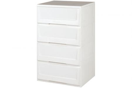 Flat-pack dresser with 4 matching drawers in white.