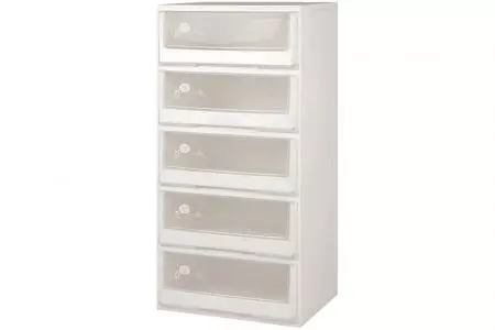 Flat-Pack Dresser with 5 Matching Drawers - Flat-pack dresser with 5 matching drawers in clear.