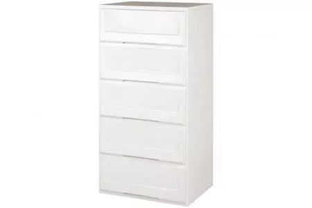 Cassettiera componibile con 5 cassetti abbinati in bianco.