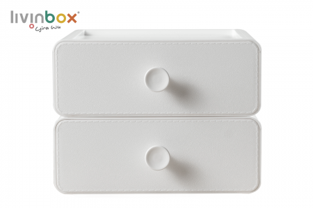 Organizer meja plastik tengah dengan 2 laci_depan