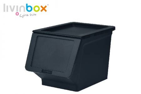 Wide Pelican Stack & Nest storage bin with hinged lid (23L volume) in black.