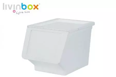 Stackable storage bin with wider mouth, 23L - Stackable storage bin with wider mouth, 23 L, Pelican style in white