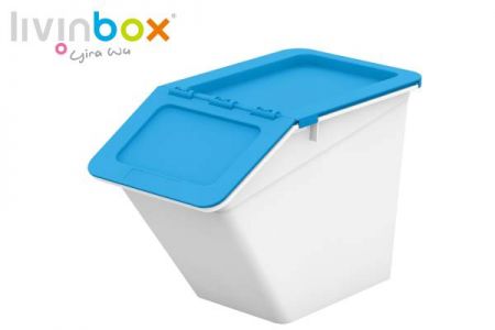 Kotak penyimpanan tumpuk dengan tutup engsel, 13 L, gaya Pelican dalam warna biru