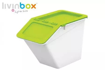 Stackable storage bin with hinged lid, 13L