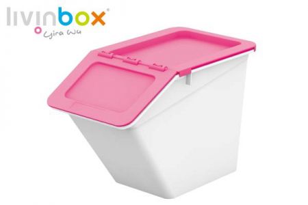 صندوق تخزين قابل للتراص بغطاء مفصول، 13 لترًا، بنمط البجعة باللون الوردي