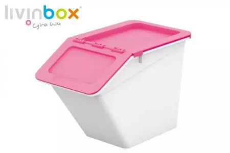 Stackable storage bin with hinged lid, 13 L, Pelican style in pink