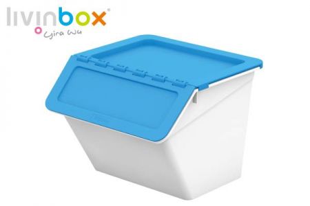 Mavi renkli menteşeli kapağa sahip yığılabilir depolama kabı (15L hacim)