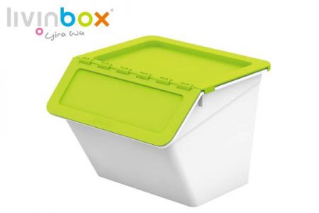 Stackable storage container with hinged lid (15L volume) in green