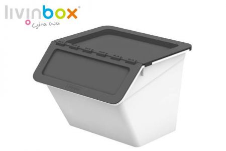 Stackable storage container with hinged lid (15L volume) in grey