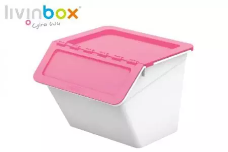 Caixa de armazenamento empilhável com tampa articulada, 15L - Caixa de armazenamento empilhável com tampa articulada, 15 L, estilo Pelican em rosa