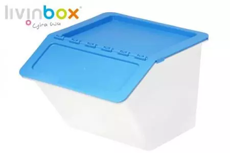 Stackable storage box with hinged lid, 22 L, Pelican style in blue