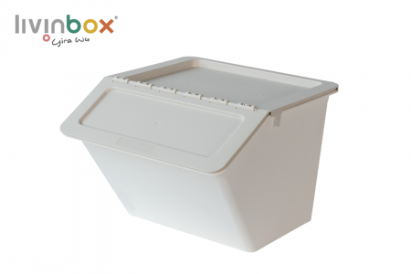 Stackable storage box with hinged lid, 22 L, Pelican style in beige