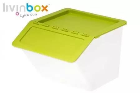 Kotak penyimpanan tumpuk dengan tutup engsel, 22 L, gaya Pelican dalam warna hijau