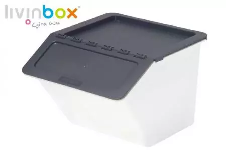Stackable storage bin with hinged lid, 22L - Stackable storage bin with hinged lid, 22 L, Pelican style in grey