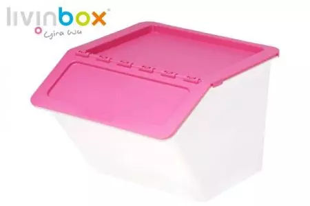 Kotak penyimpanan tumpuk dengan tutup engsel, 22 L, gaya Pelican dalam warna merah muda