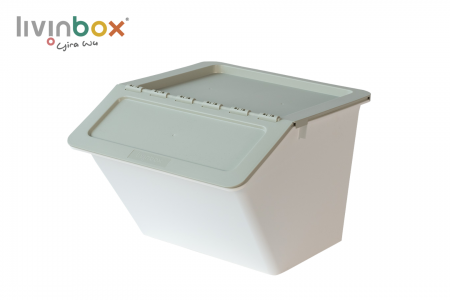 Bak penyimpanan boleh ditumpuk dengan penutup berengsel, 22L - Kotak penyimpanan tumpuk dengan penutup berengsel, 22 L, gaya Pelican dalam kelabu