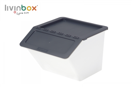 Stackable storage box with hinged lid, 22 L, Pelican style in grey