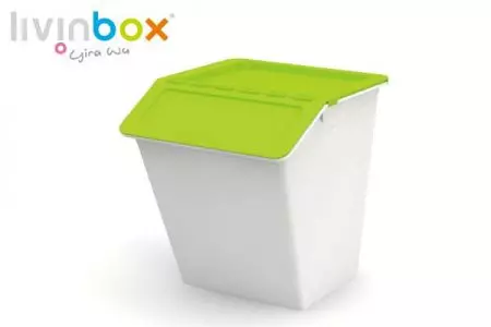 Stackable storage bin with hinged lid, 38L