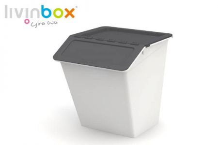 Nesting storage bin with hinged lid (38L volume) in grey