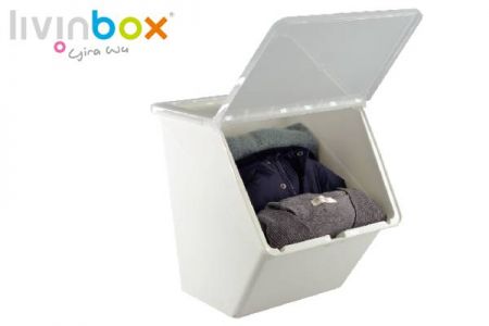 صندوق تخزين قابل للتراص بفتحة كبيرة لتخزين الملابس، 38 لتر
