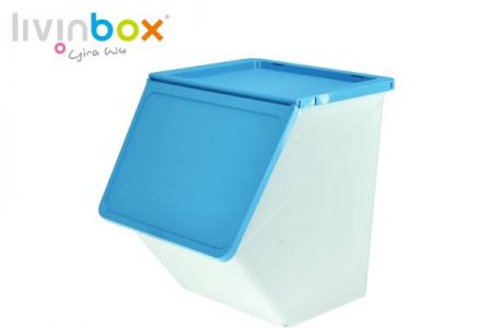 حاوية تخزين قابلة للتكديس مع غطاء مفصول، نمط بيليكان (38 لتر) باللون الأزرق