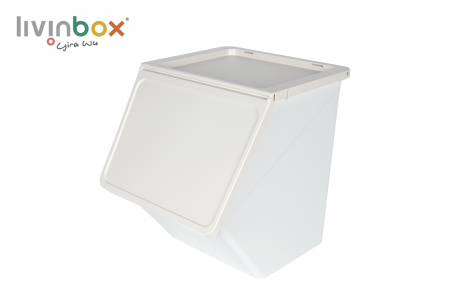 Nesting storage container with hinged lid, Pelican style (38L volume) in beige