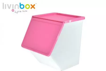 Stapelbare Aufbewahrungsbox mit breiterem Mund, 38L - Stapelbarer Lagerbehälter mit breiterem Mund, 38 L, Pelikan-Stil in Pink