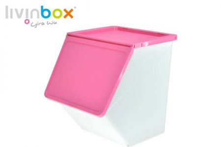 Bac de rangement empilable avec une ouverture plus large, 38L - Bac de rangement empilable avec ouverture plus large, 38 L, style Pélican en rose