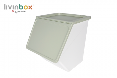 Nesting storage container with hinged lid, Pelican style (38L volume) in pale green