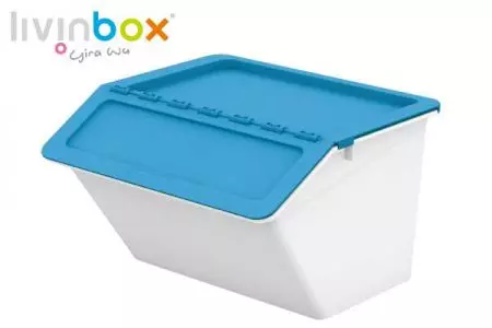 Kotak penyimpanan tumpuk dengan tutup engsel, 30L - Kotak penyimpanan tumpuk dengan tutup engsel, 30 L, gaya Pelican dalam warna biru