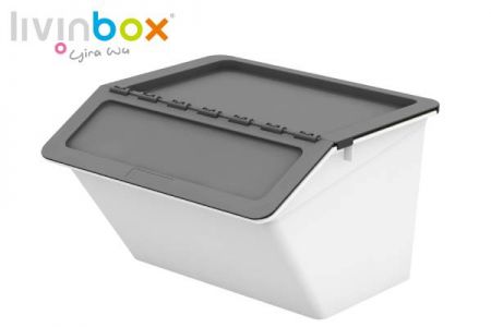 صندوق تخزين بيليكان كلاسيكي قابل للتراكم والتجميع (حجم 30 لتر) باللون الرمادي