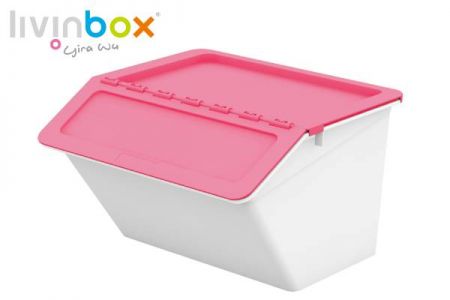 ピンクのクラシックペリカン型スタック＆ネスト収納ボックス（30L容量）
