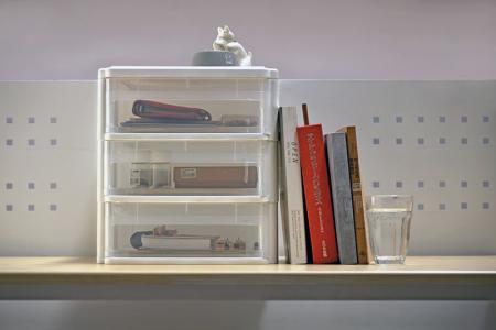 Tower tidy with 3 matching large-handle A4-size drawers.