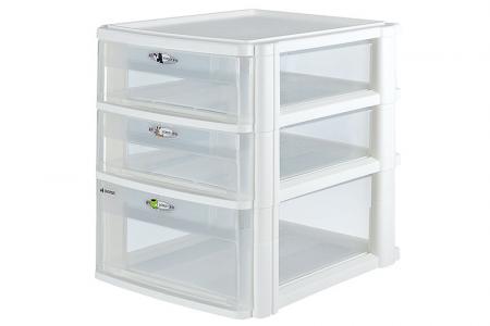 Lemari Tinggi Sedang dengan 3 Laci Ukuran A4 Beragam Pegangan Besar. - Lemari tinggi sedang rapi dengan 3 laci besar beragam ukuran A4.