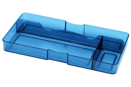 Organizador de cajón de escritorio con 3 compartimentos en color azul.