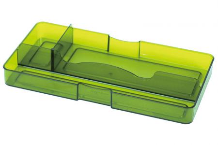 Desk drawer tidy with 3 compartments in green.