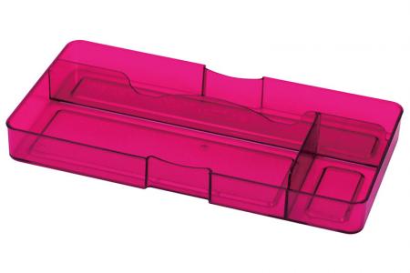 Organizador de cajón de escritorio con 3 compartimentos en color rosa.