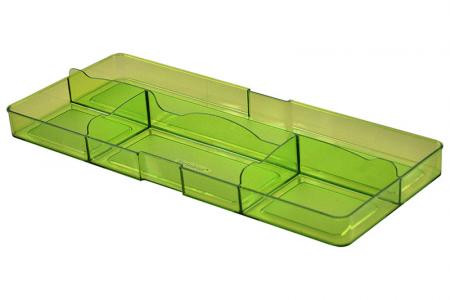 Penyimpanan laci meja dengan bagian belakang besar dan 4 kompartemen berwarna hijau.