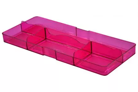 Organizador de cajón de escritorio con respaldo grande y 4 compartimentos - Organizador de cajón de escritorio con respaldo grande y 4 compartimentos en rosa.