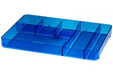 Organiseur de tiroir de bureau avec 6 compartiments en bleu.