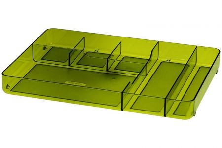 Organizador de gaveta de mesa com 6 compartimentos na cor verde.