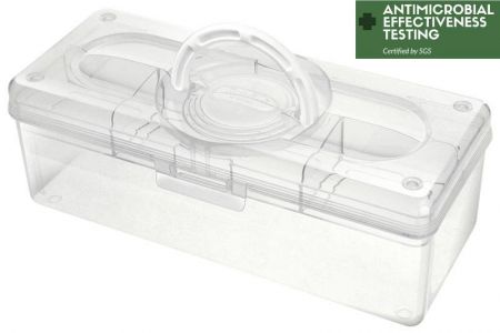Portable antibacterial hobby storage box in clear