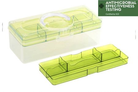 Portable antibacterial hobby storage box in green