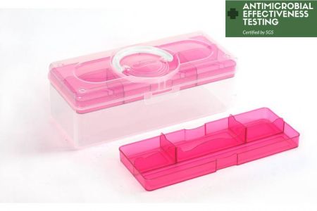 गुलाबी में पोर्टेबल एंटीबैक्टीरियल हॉबी स्टोरेज बॉक्स