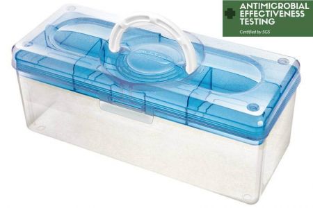 Caja de almacenamiento de manualidades antibacteriana con cerradura en azul