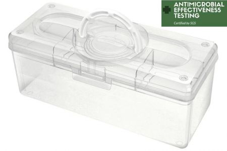 Lockable antibacterial hobby storage box in clear